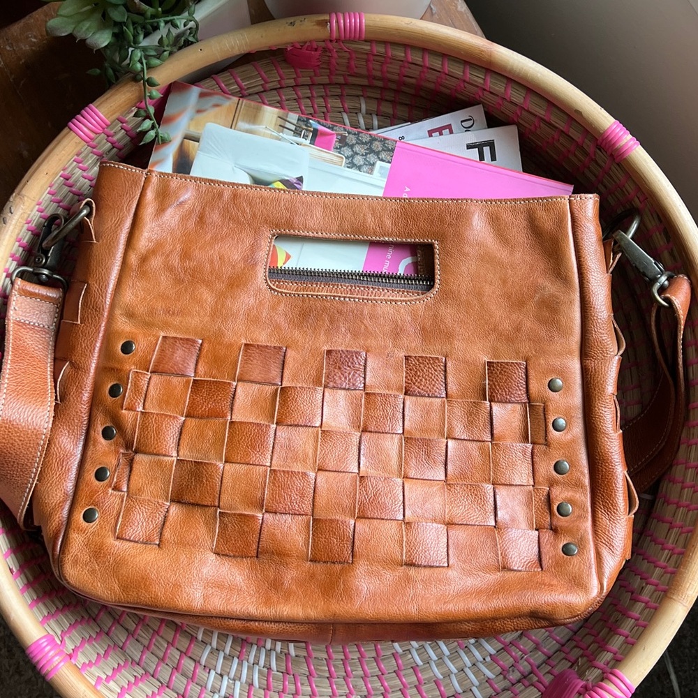 BED|STU Woven Leather Crossbody Bag in Cognac Tan - Picture 16 of 16
